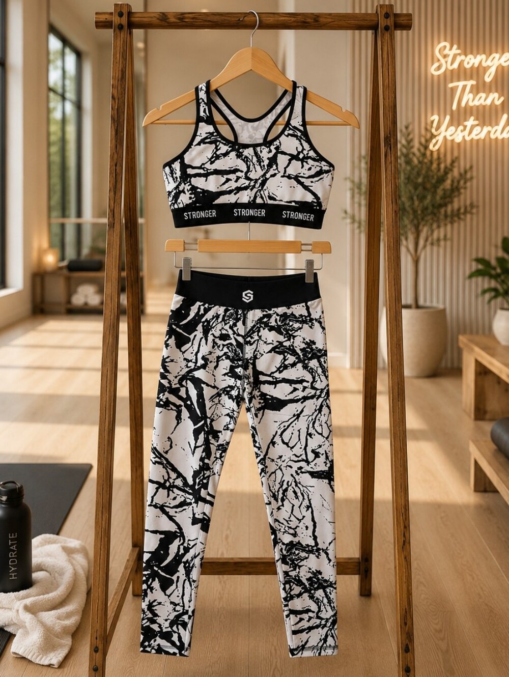 Stronger Marble Print Activewear Set NWOT L Sports Bra & Leggings